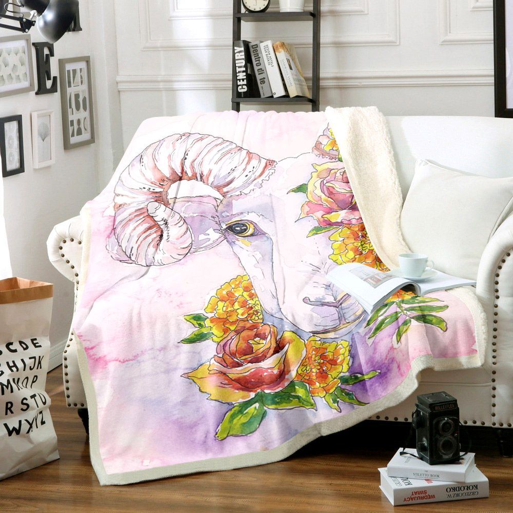 Dall Sheep Floral Sherpa Fleece Blanket