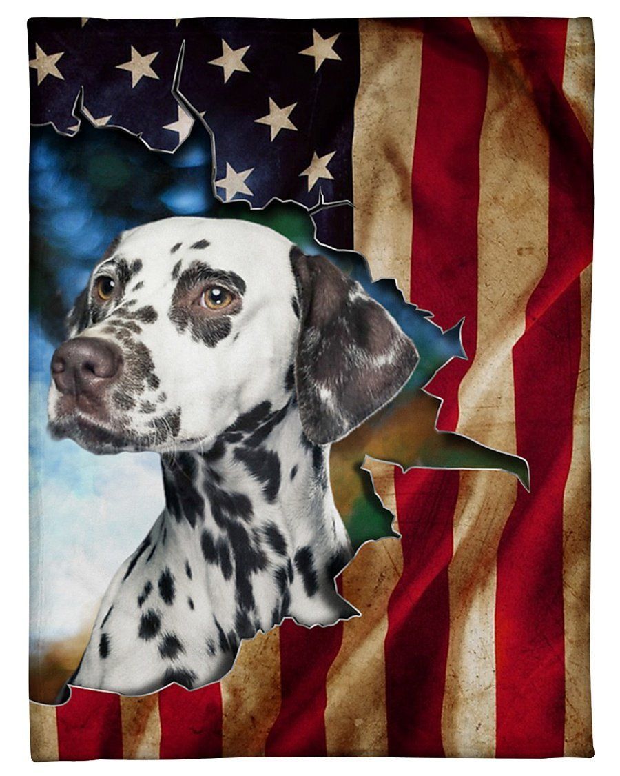 Dalmatian Torn American Flag Giving Dog Lovers Fleece Blanket Fleece Blanket