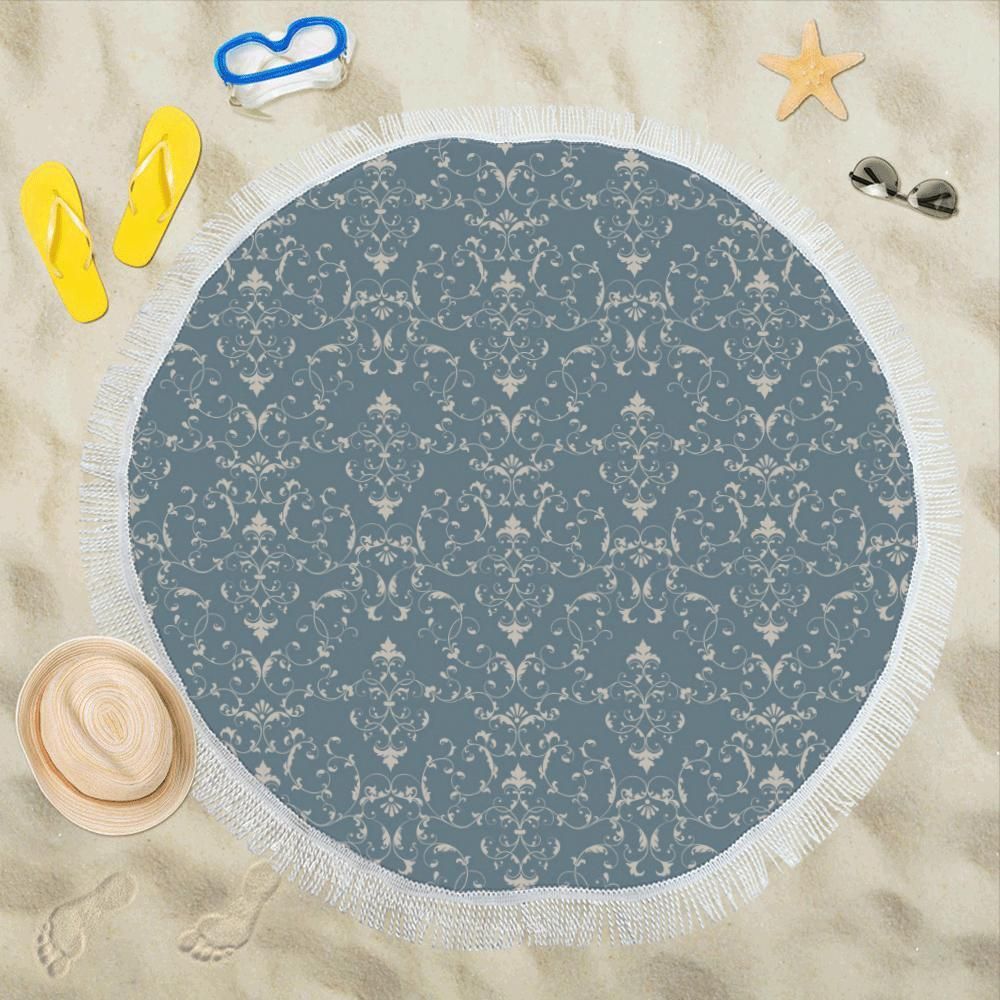 Damask Elegant Teal Print Pattern Round Beach Towel