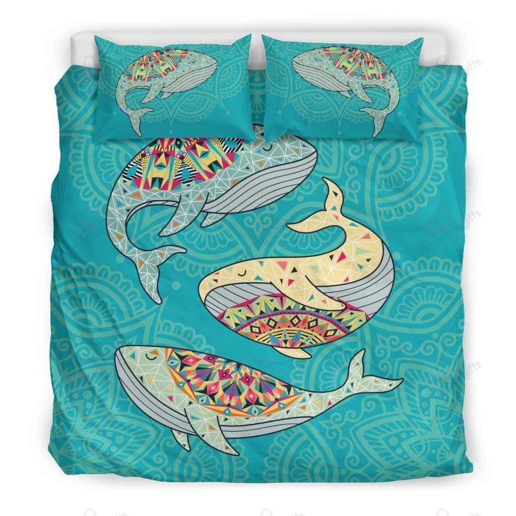 Dancing Whales Blue Printed Bedding Set