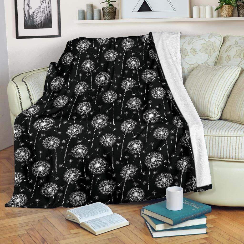 Dandelion Black Sherpa Fleece Blanket