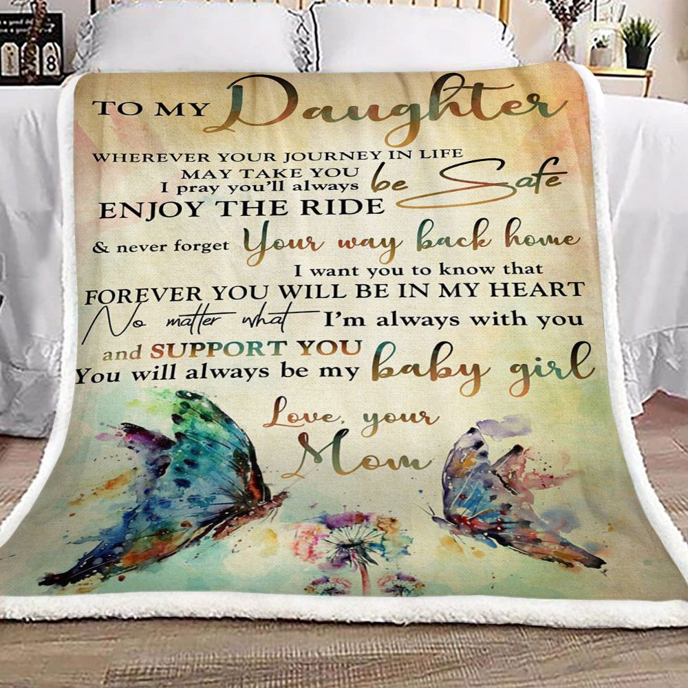 Dandelion Butterfly To My Daughter Your Mom Sherpa Fleece Blanket