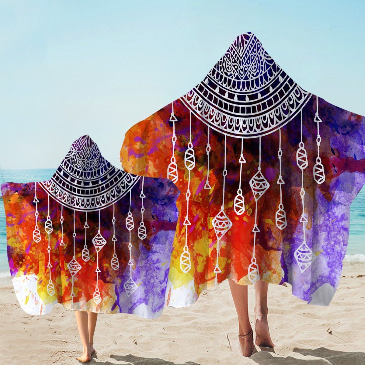 Dangling Color Fade Pattern Printed Hooded Towel