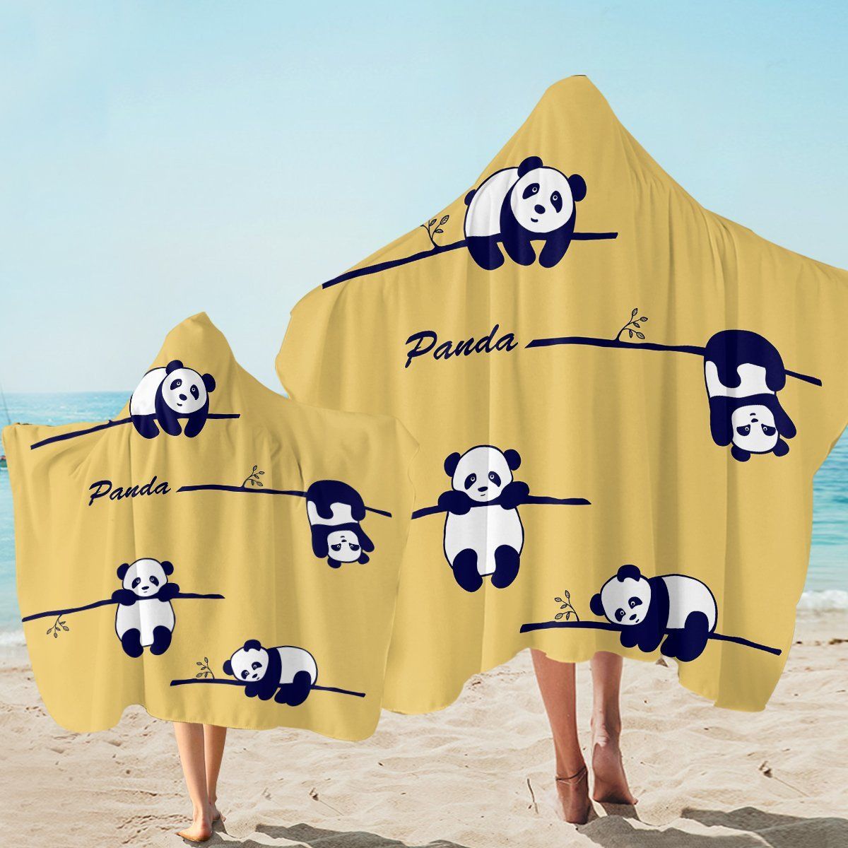 Dangling Pandas Yellow Printed Hooded Towel