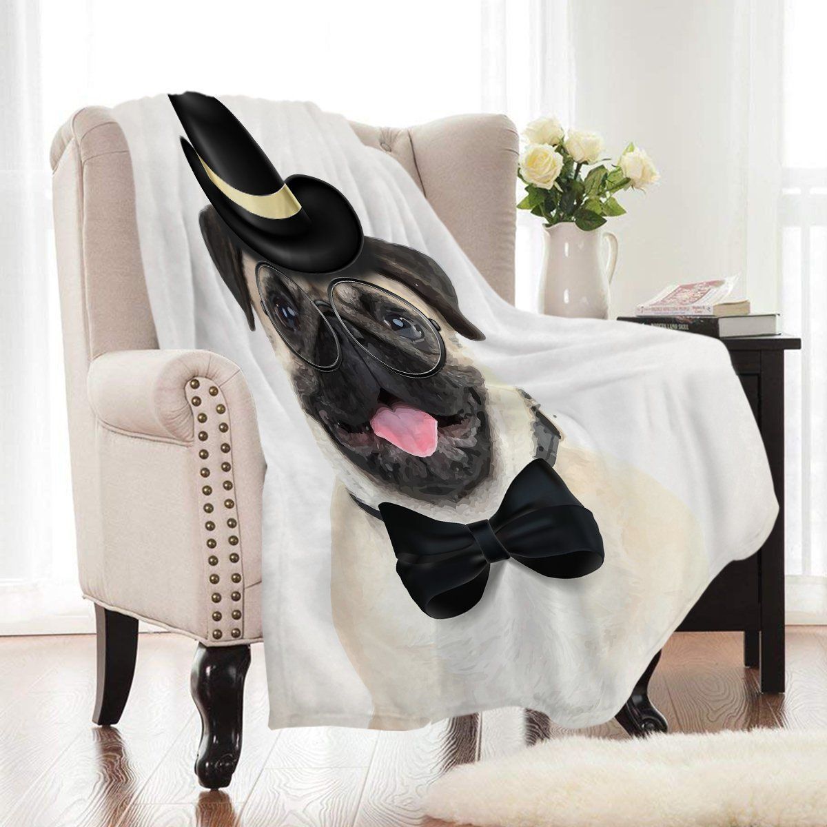 Dapper Dog Pug Portrait Fleece Blanket