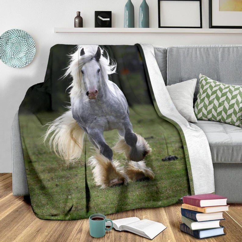 Dapple Gray Horse With Feathers Sherpa Fleece Blanket