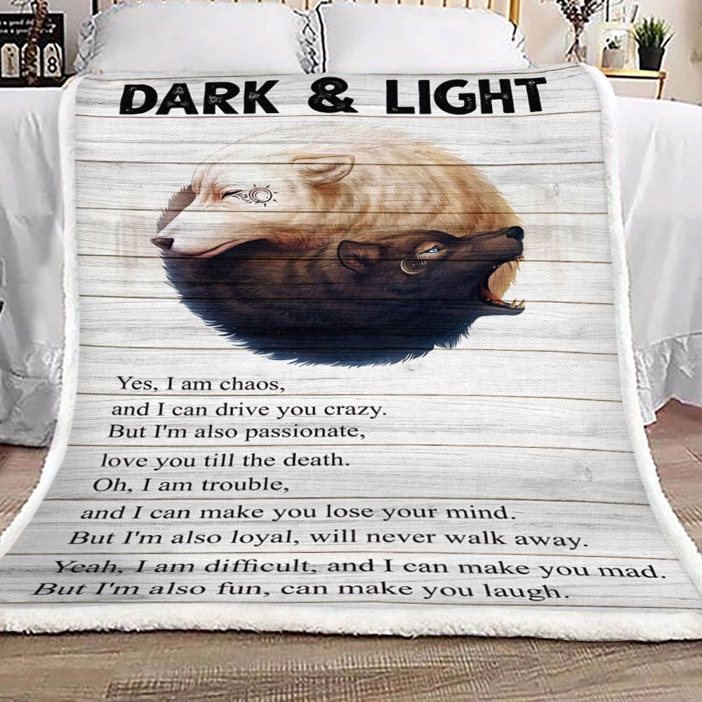 Dark And Light Wolf Sherpa Fleece Blanket