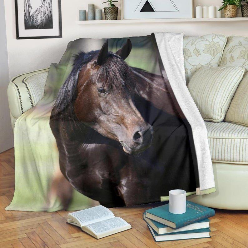 Dark Bay Arabian Horse Sherpa Fleece Blanket