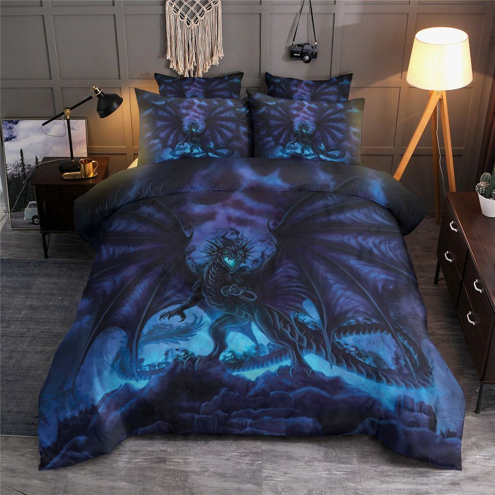 Dark Blue Demon Dragon Bedding Set