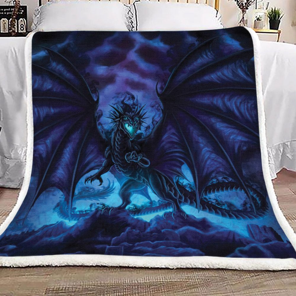 Dark Blue Demon Dragon Sherpa Fleece Blanket