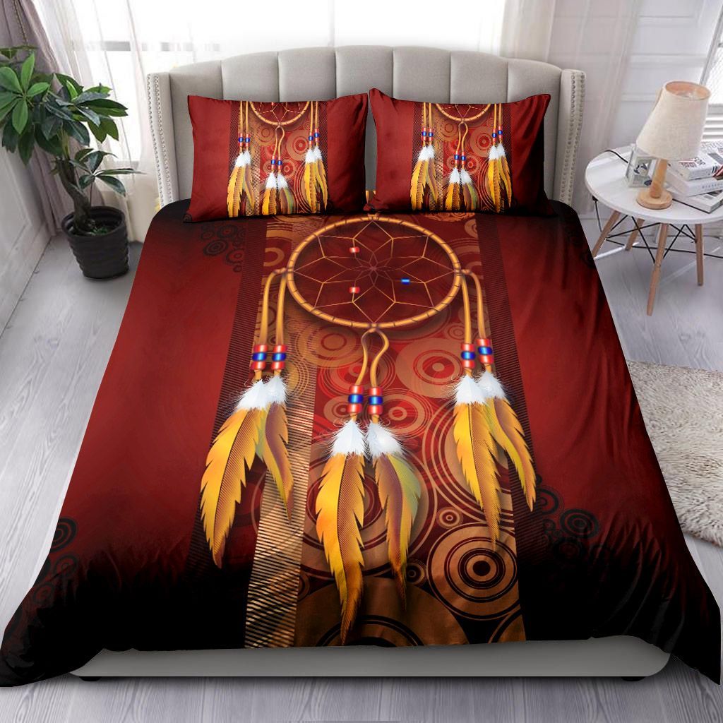 Dark Brown Burgundy Circles Background And Dreamcatcher Bedding Set