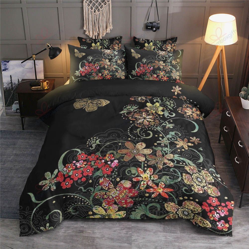 Dark Floral Butterfly Bedding Set