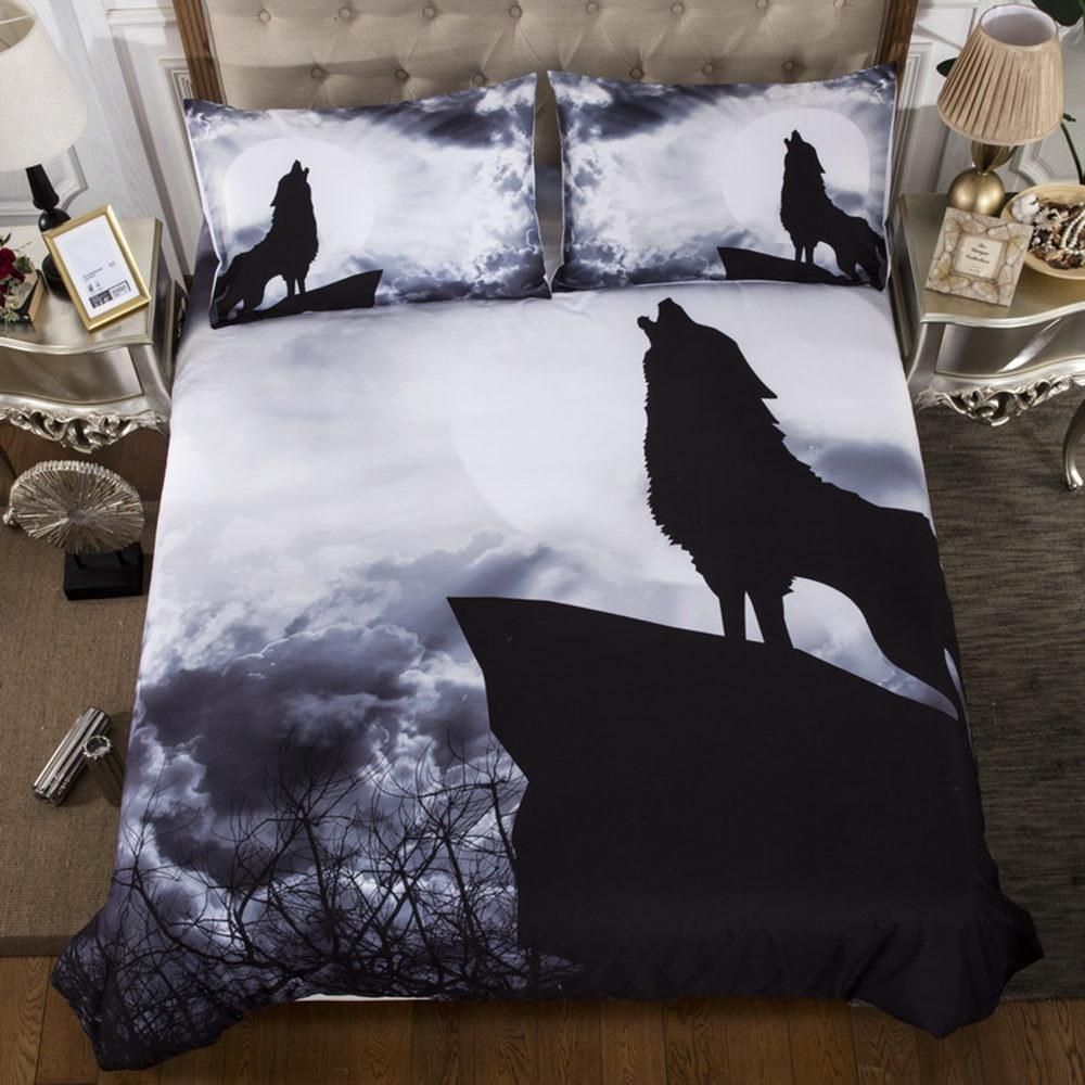Dark Sky Wolf Howling Printed Bedding Set
