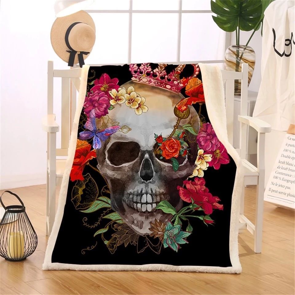 Dark Sugar Skull Sherpa Fleece Blanket