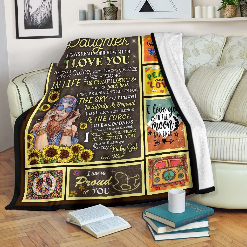 Daughter Always Remember How Much I Love You Hippie Sunflower Sherpa Fleece Blanket