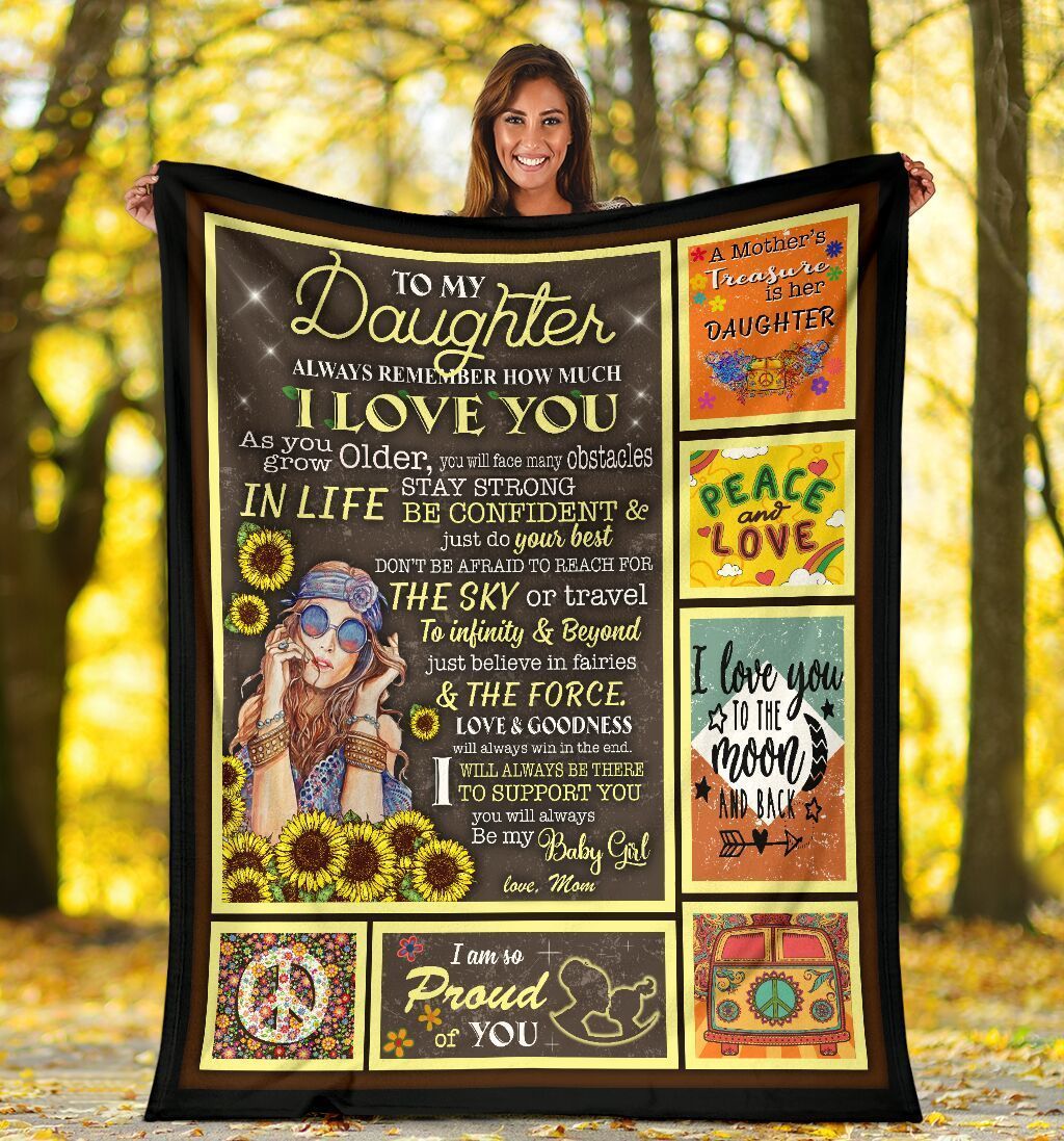 Daughter Always Remember How Much I Love You Hippie Sunflower Fleece Blanket