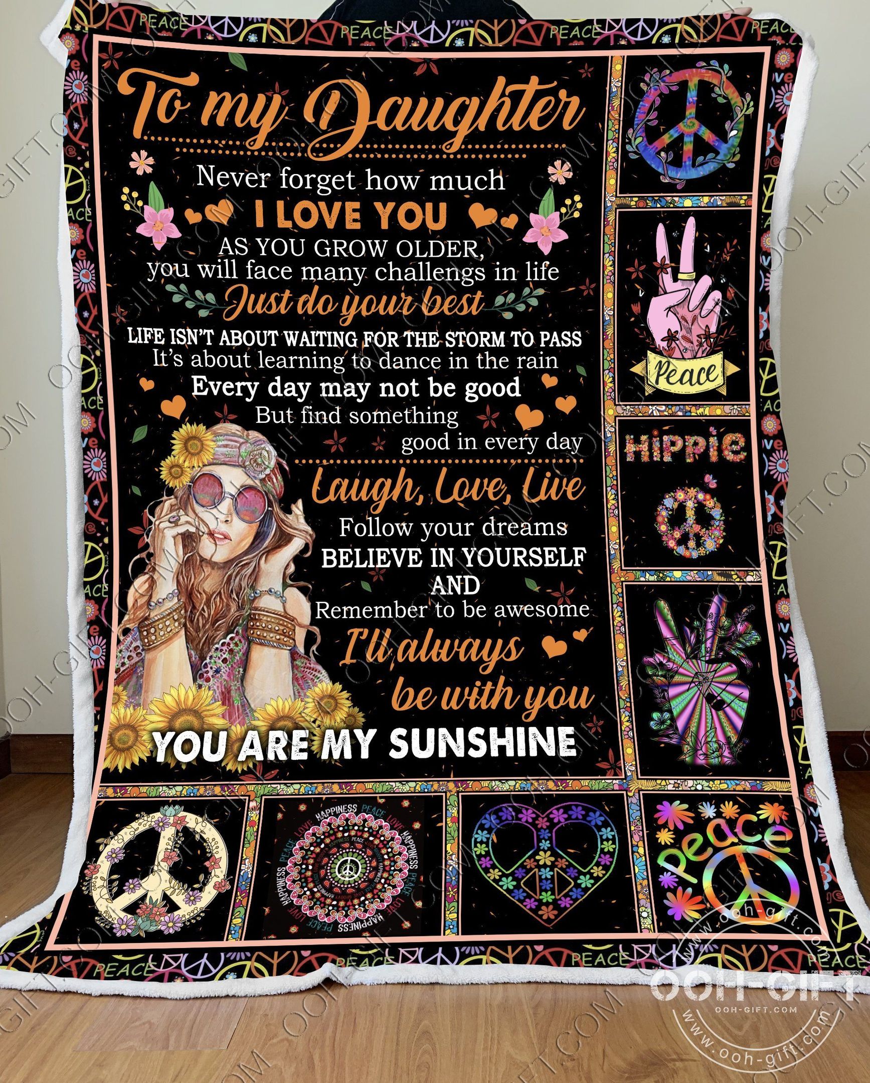 Daughter Hippie You Are My Sunshine Sherpa Fleece Blanket