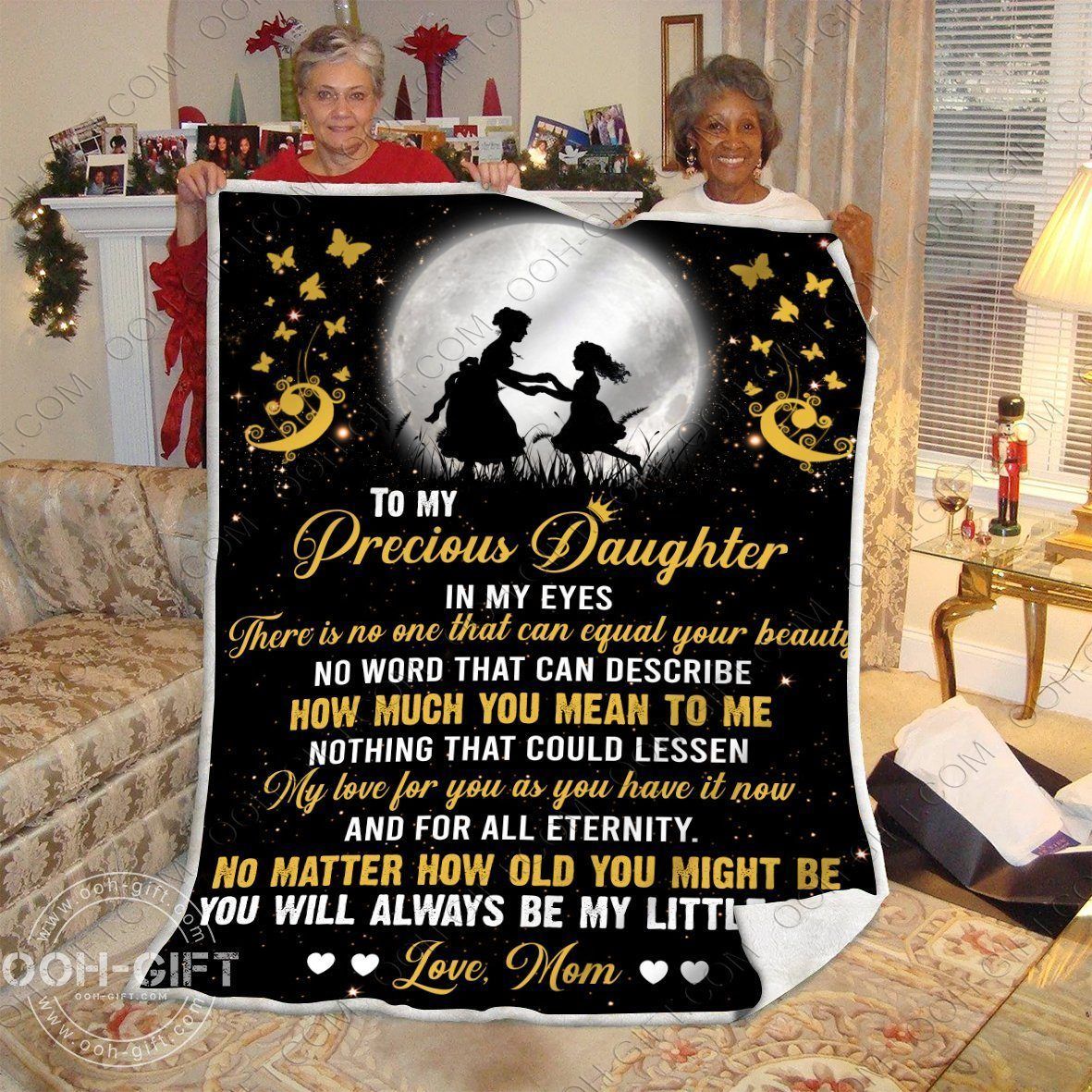 Daughter Love You To The Moon Back Sherpa Fleece Blanket