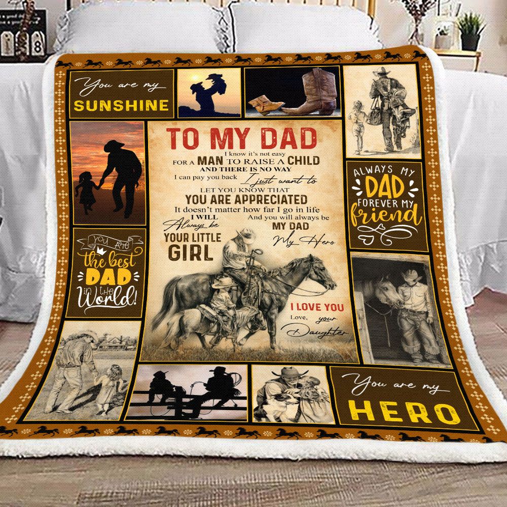Daughter To My Dad Cowboy Horse Lover Fleece Blanket