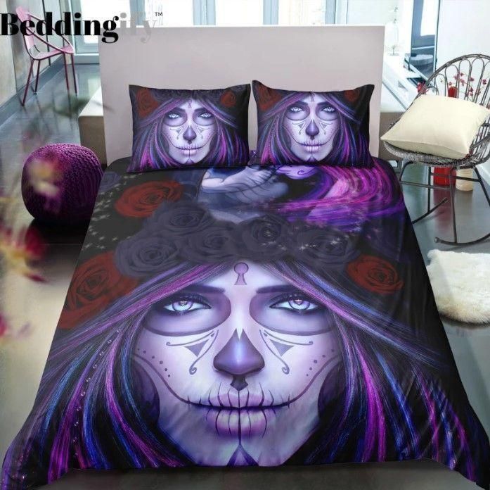 Day Of Dead Purple Girl Bedding Set