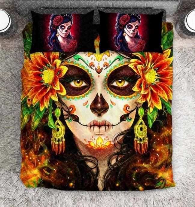 Day Of The Dead Beauty Girl With Sunflowers Bedding Set