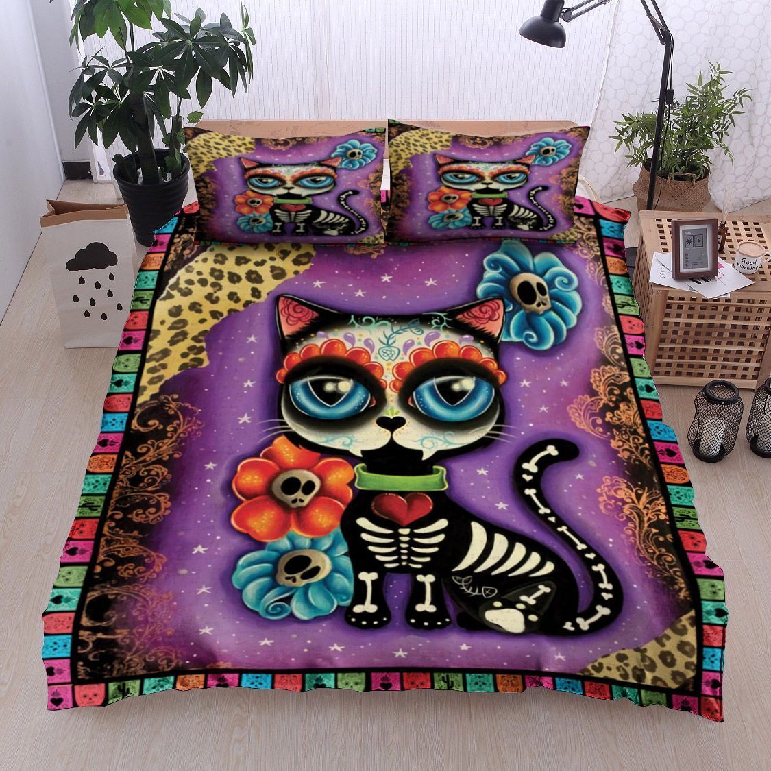 Day Of The Dead Cat Bedding Set