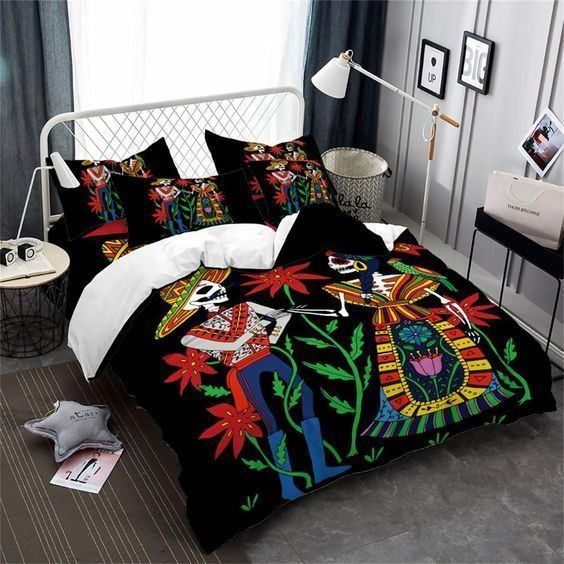 Day Of The Dead Cotton Bed Sheets Spread Comforter Bedding Set