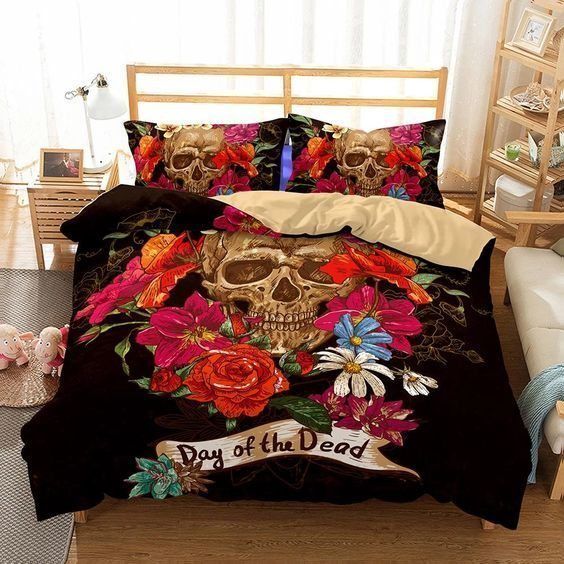 Day Of The Dead Cotton Bed Sheets Spread Comforter Bedding Set