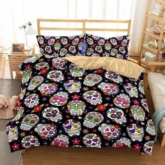 Day Of The Dead Colorful Floral Pattern Bedding Set