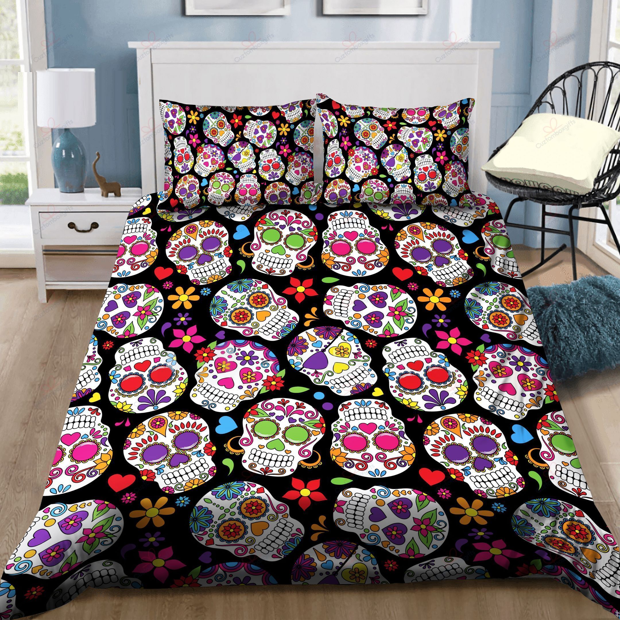 Day Of The Dead Colorful Sugar Skull Bedding Set