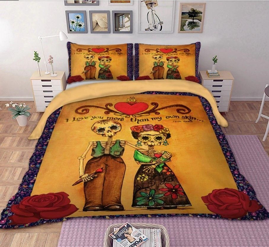 Day Of The Dead Couple Rose Bedding Set