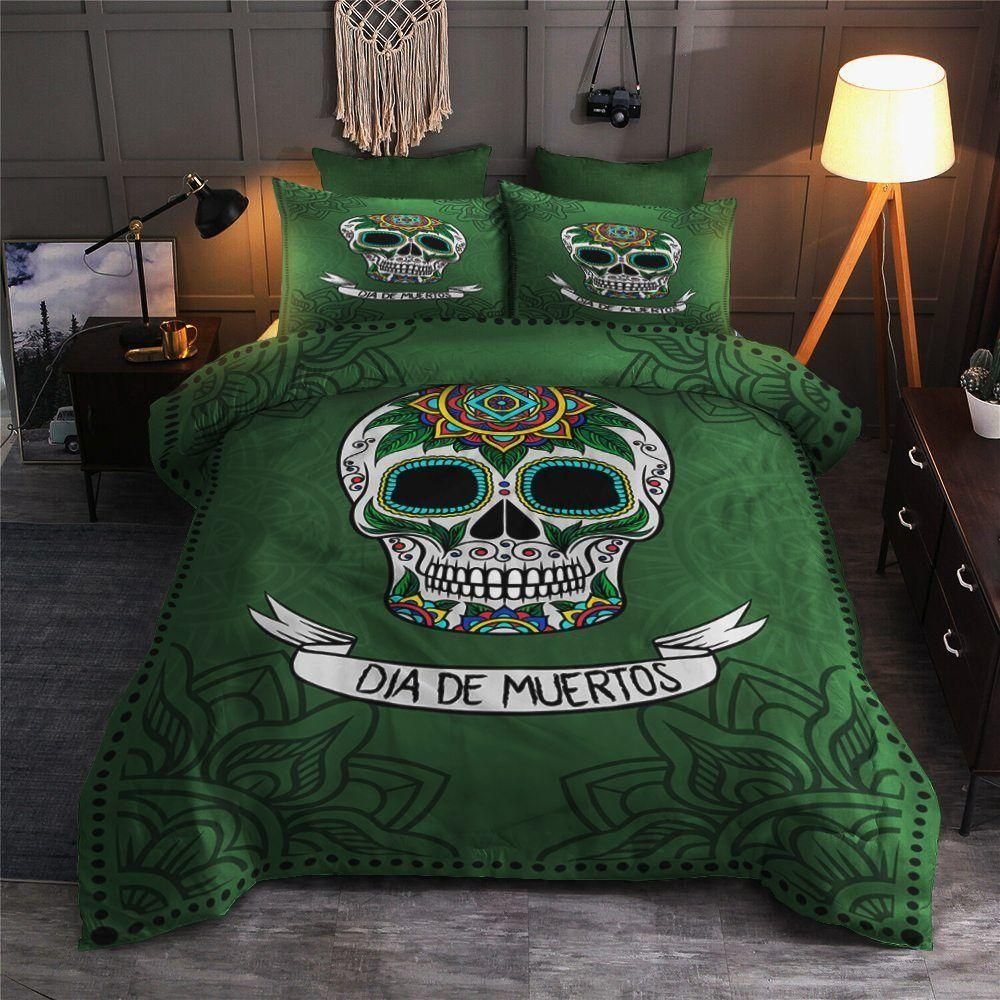 Day Of The Dead Emerald Green Pattern Bedding Set
