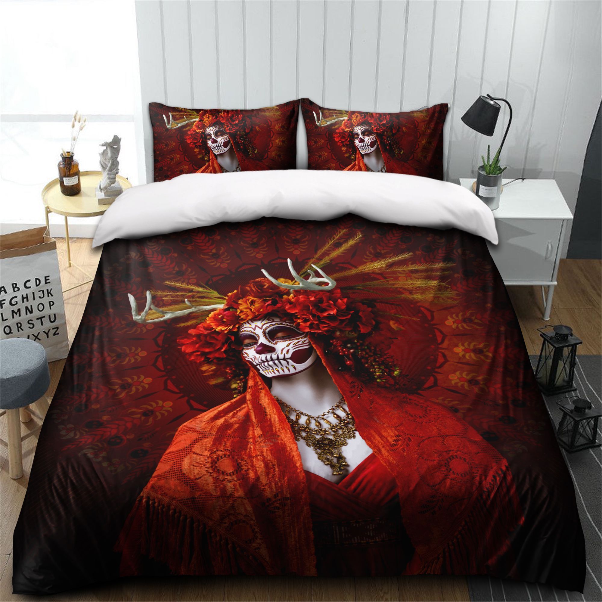 Day Of The Dead Girl And Bird Bedding Set