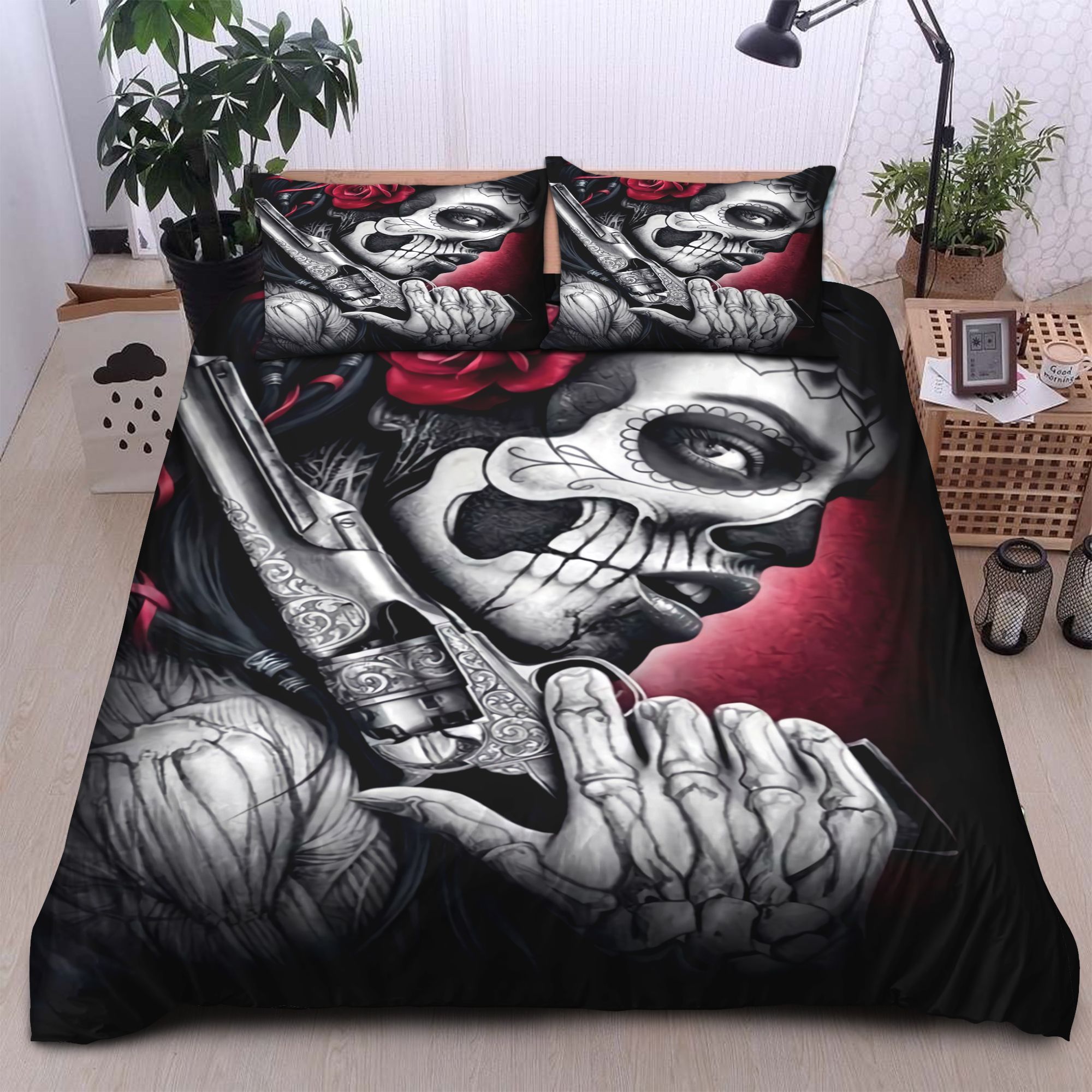 Day Of The Dead Girl Gun Bedding Set