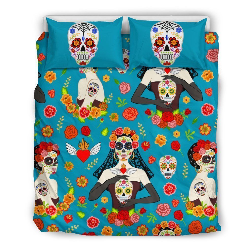Day Of The Dead Old School Girl Bedding Set