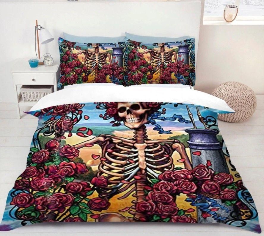 Day Of The Dead Skeleton With Roses Bedding Set