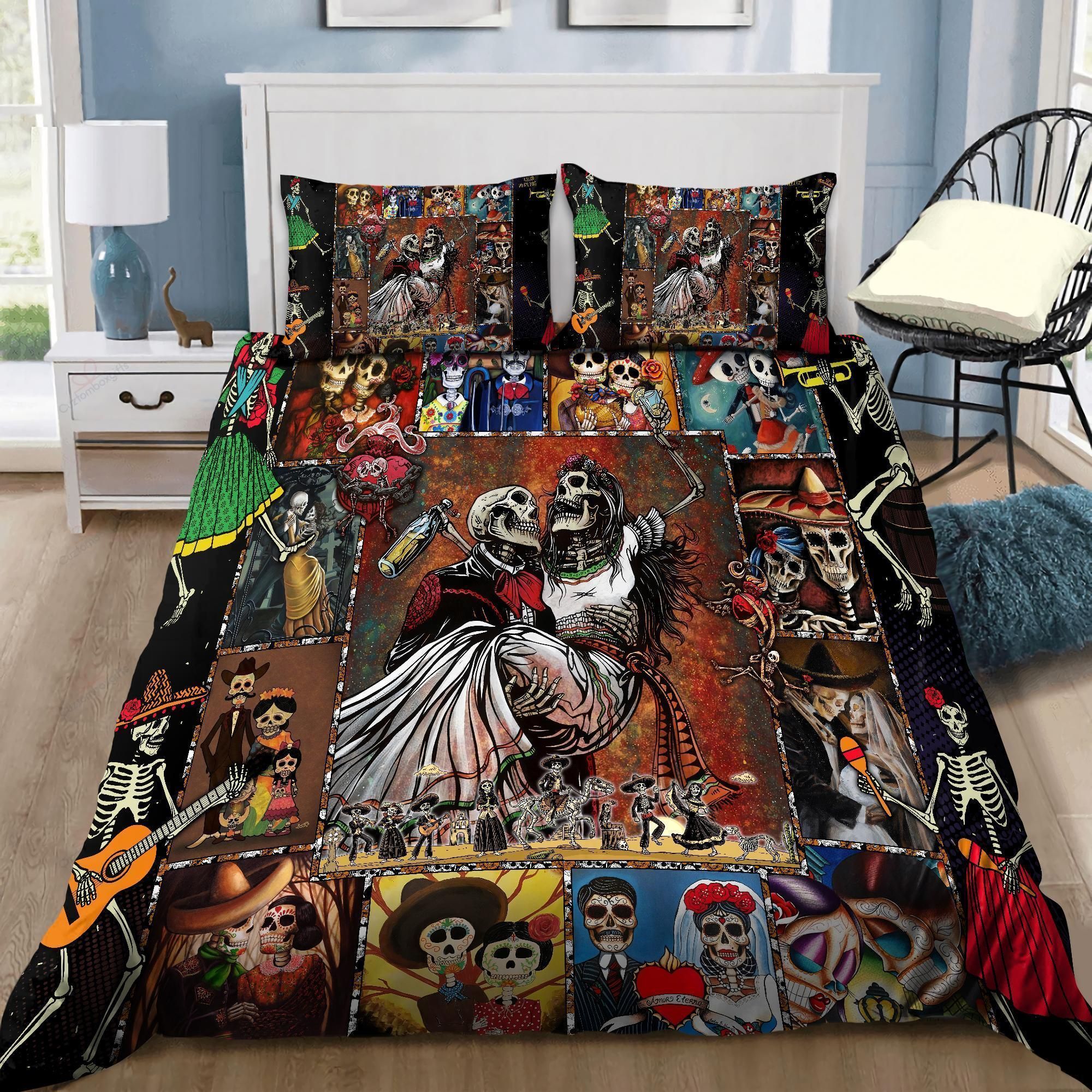 Day Of The Dead Skull Couples Bedding Set