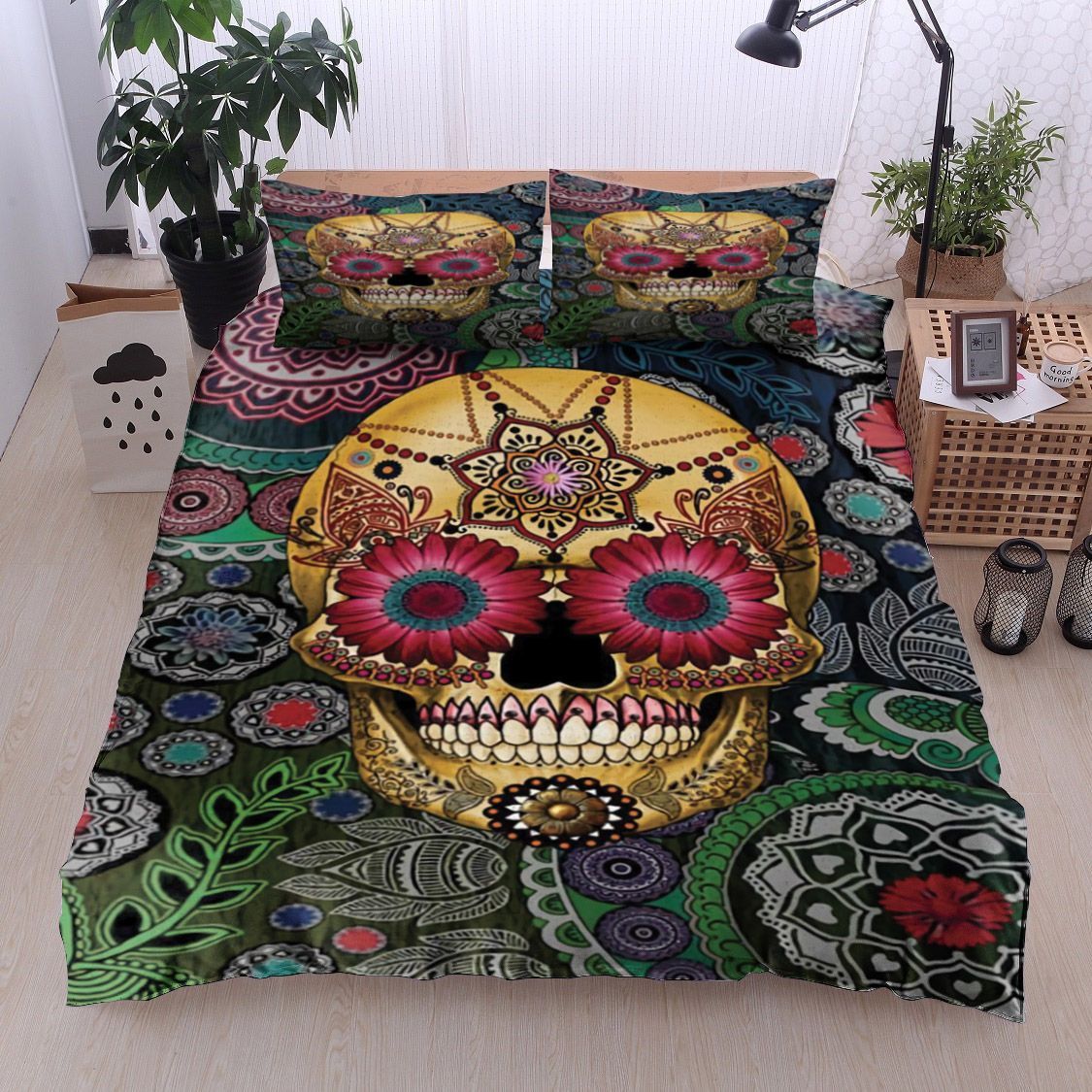Day Of The Dead Skull Flower Bedding Set
