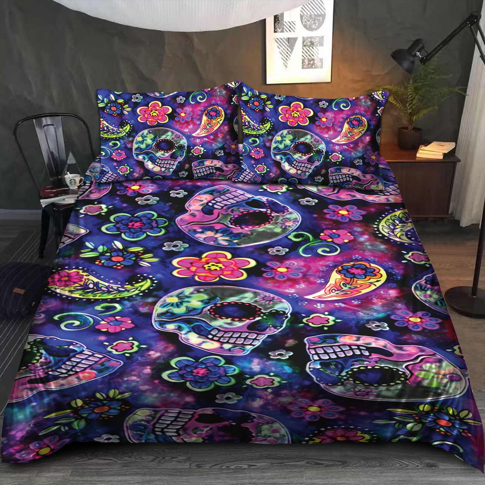 Day Of The Dead Skull Galaxy Pattern Bedding Set