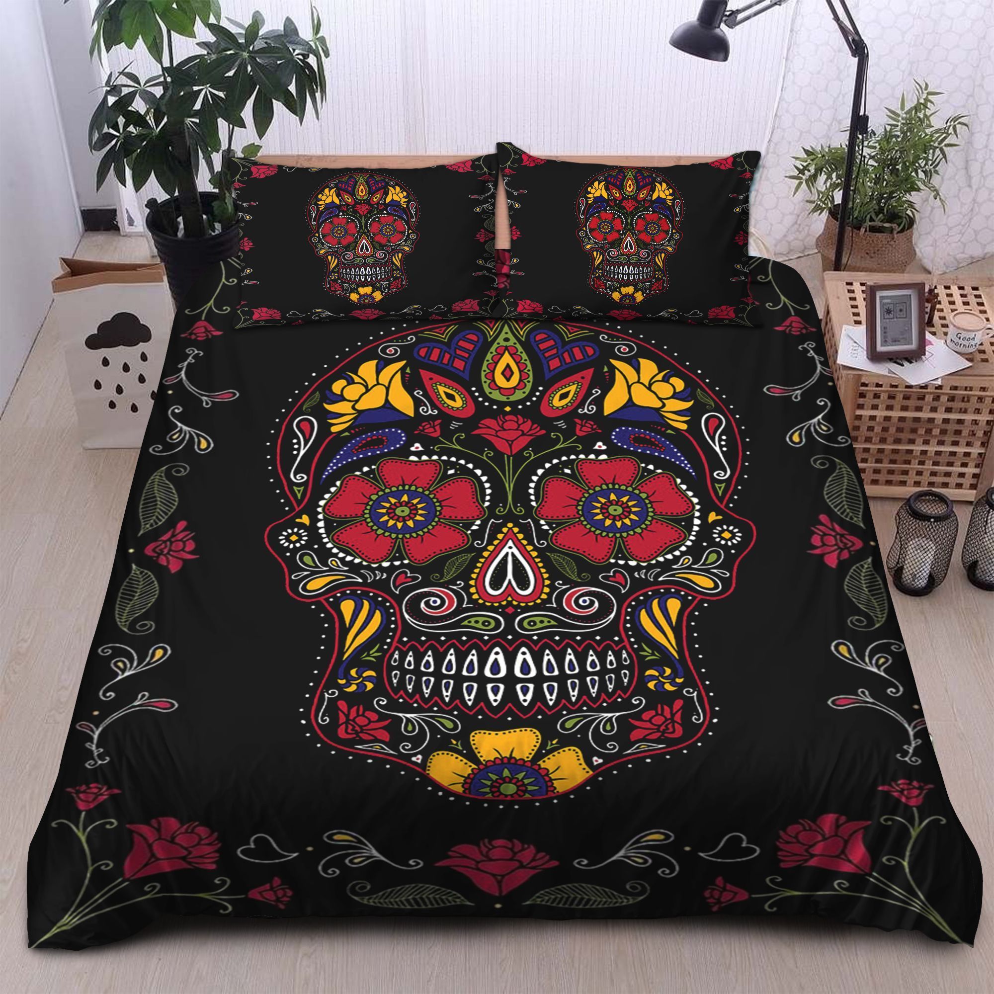 Day Of The Dead Sugar Skull Black Bedding Set