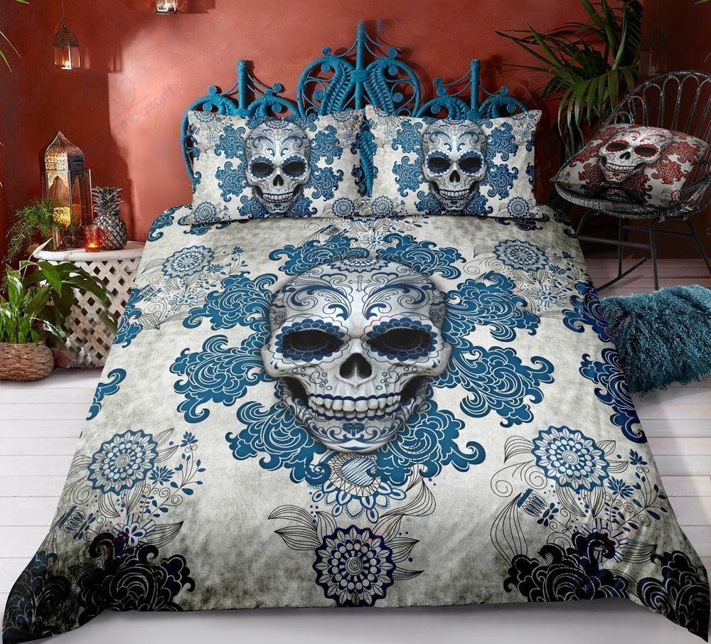 Day of The Dead Sugar Skull Blue Bedding Set