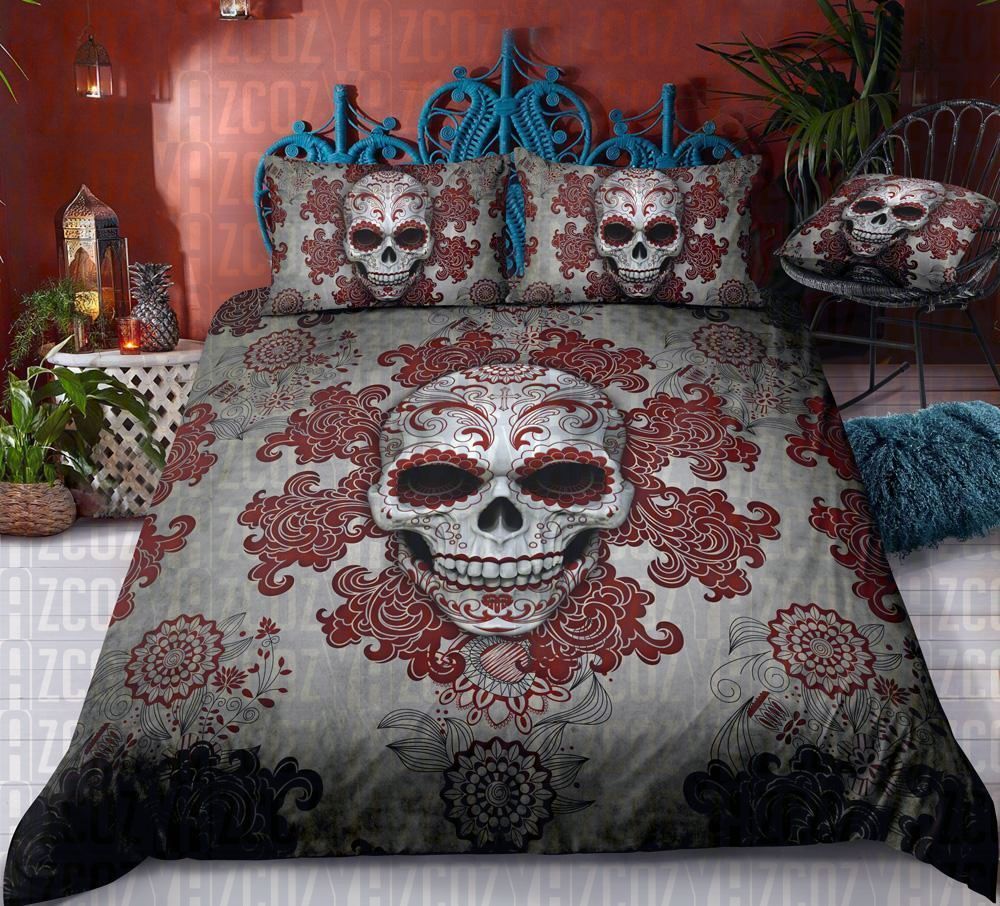 Day Of The Dead Sugar Skull Red Bedding Set