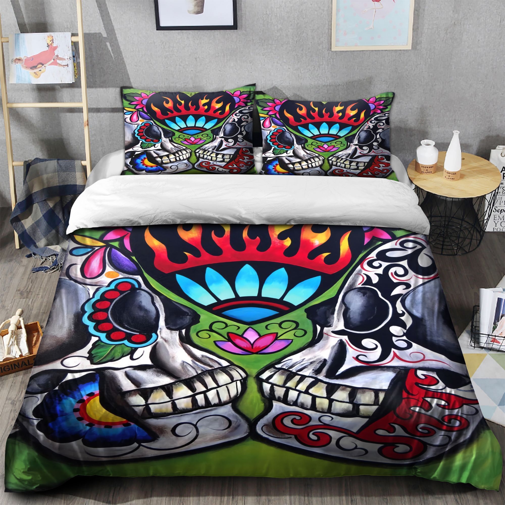 Day Of The Dead Two Skulls Bedding Set