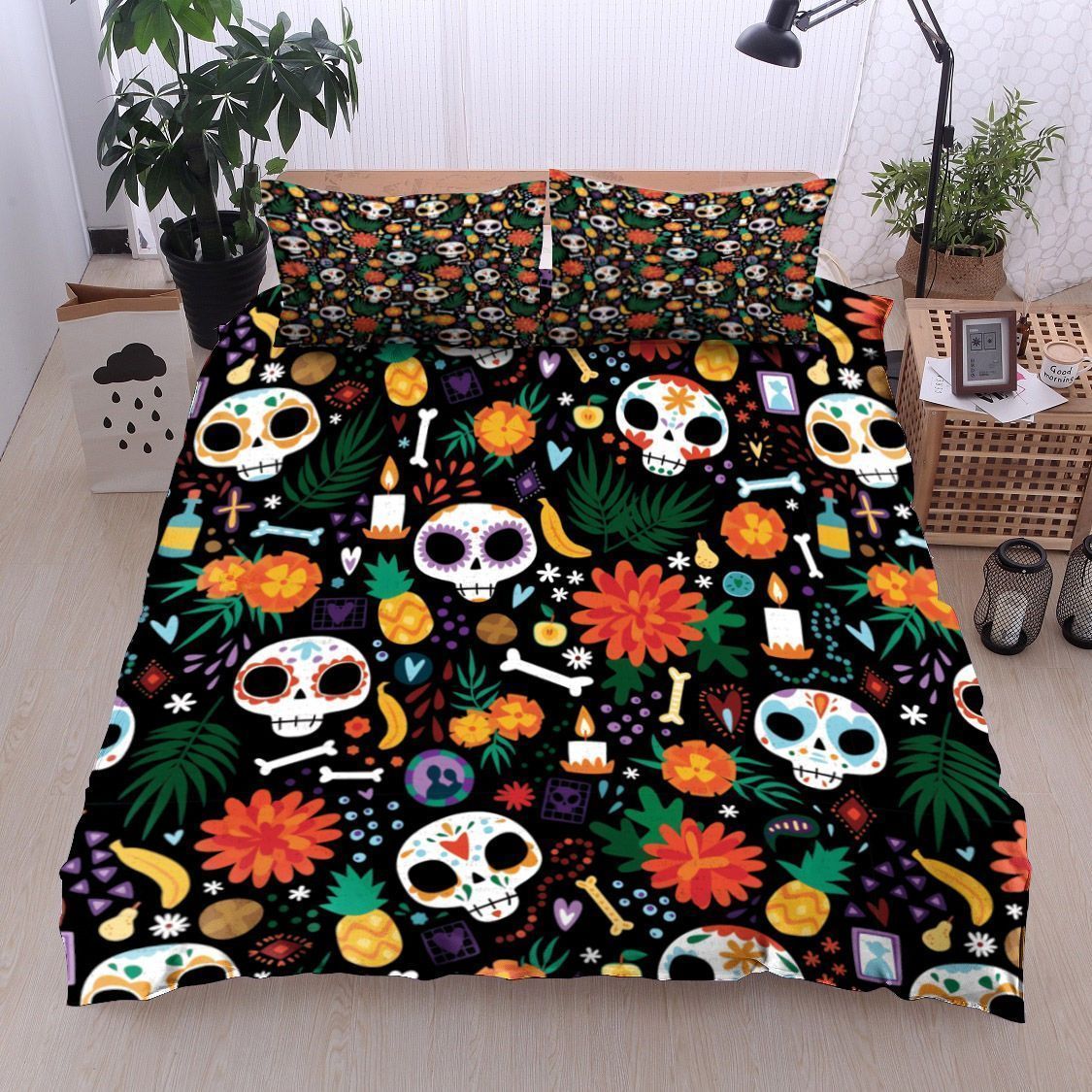 Day Of The Dead With Head Skull Pineapple Bedding Set