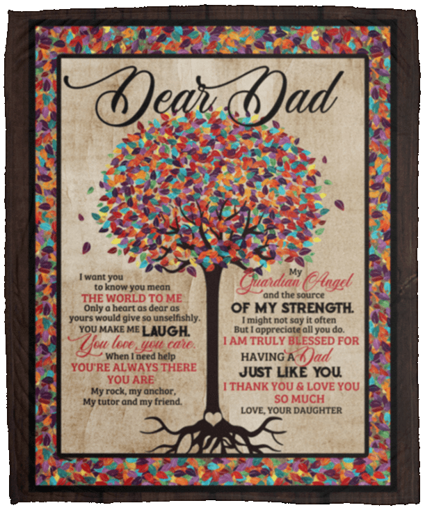 Dear Dad I Want You To Know You Mean The World To Me Color Tree Sherpa Fleece Blanket