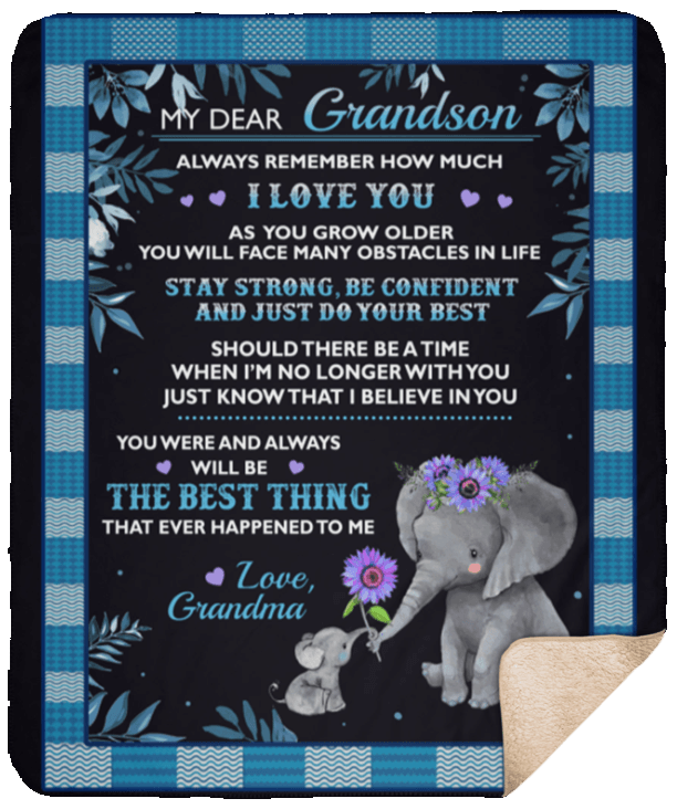 Dear My Grandson Always Remember Elephant Sherpa Fleece Blanket