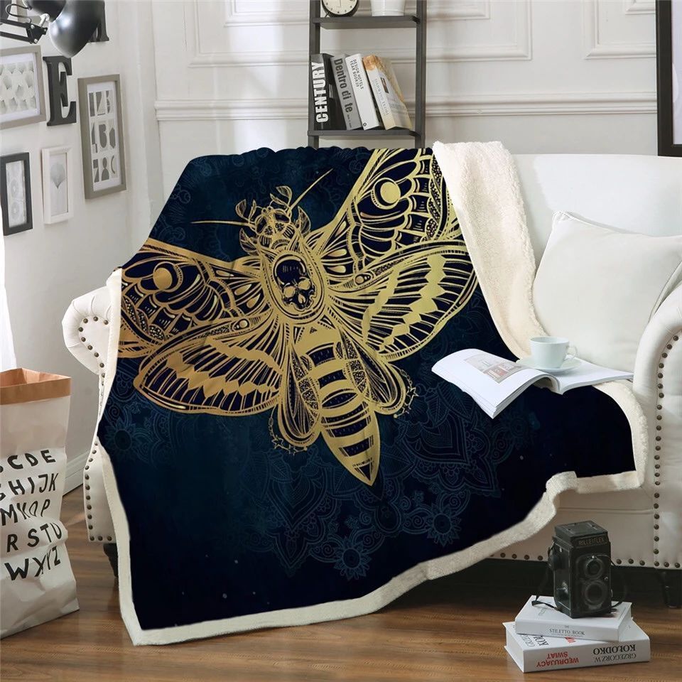 Death Moth With Skull Sherpa Fleece Blanket