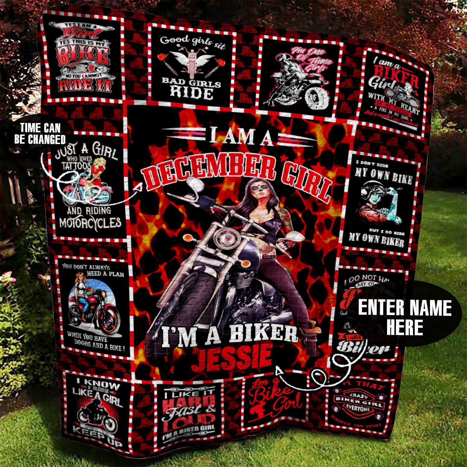 December Biker Girl Personalized Quilt Blanket BBB060610SM