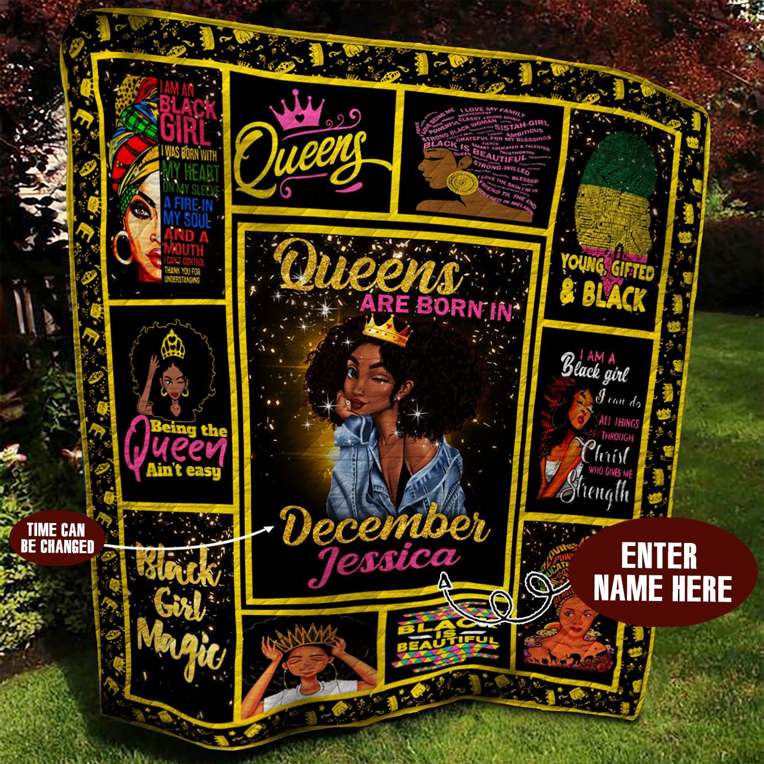 December Black Girl Personalized Quilt Blanket BBB030612MH