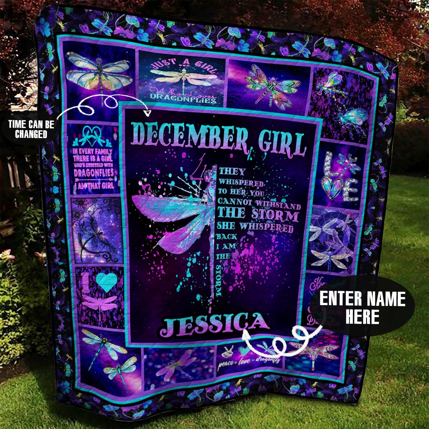 December Dragonfly Personalized Quilt Blanket BBB050663HT
